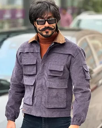 Corduroys Super-Baggy Jacket without Pants. Steel Grey with Brown collars