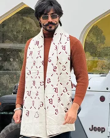Maa Boli Winter Stole Rich Cream with blood Red Text. (Cotton-Wool Stuff )